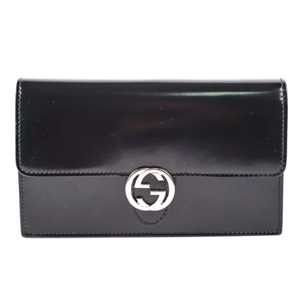 GUCCI GG INTERLOCKING ICON WALLET CROSSBODY BLACK CALFSKIN SILVER TONE HARDWARE - Picture 3 of 16
